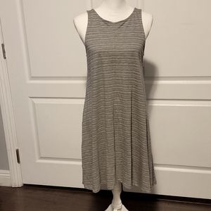 Caslon sleeveless aline dress, size small, grey with white stripes